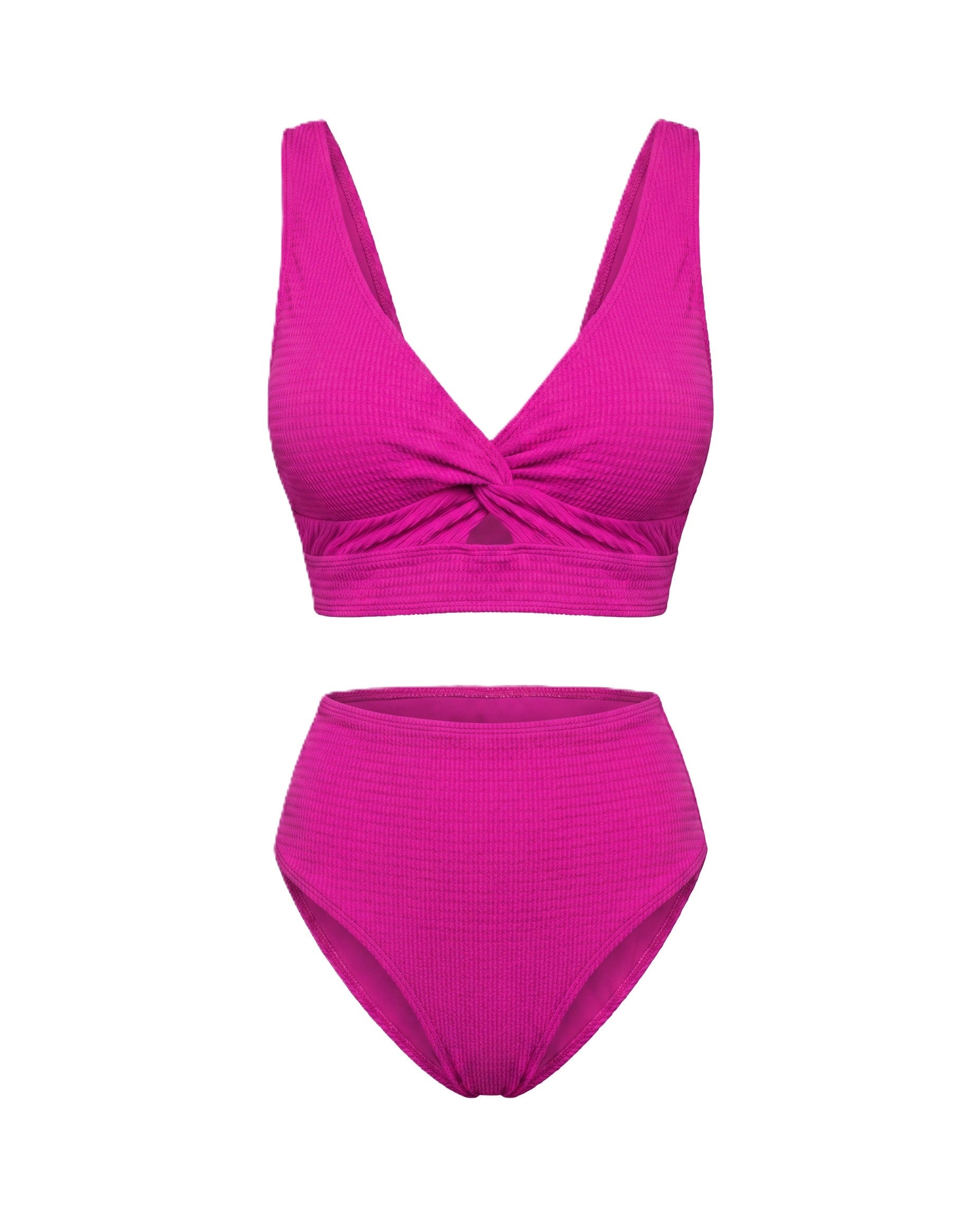 Women's Textured High-Waisted Bikini Sets | Flattering Summer Swimwear for Women 14