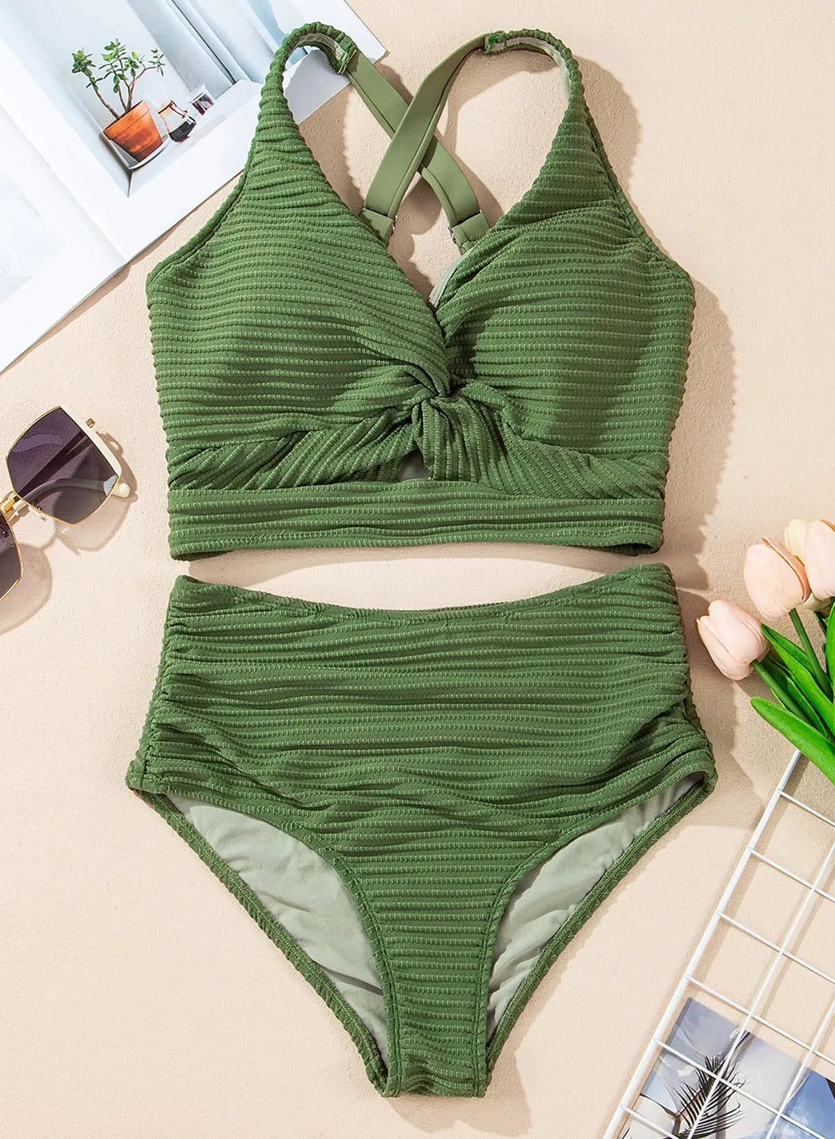 Women's Textured High-Waisted Bikini Sets | Flattering Summer Swimwear for Women 3