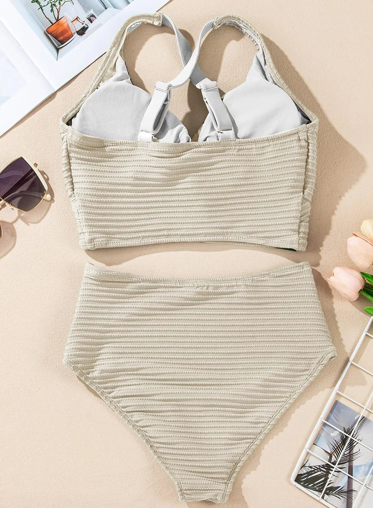 Women's Textured High-Waisted Bikini Sets | Flattering Summer Swimwear for Women 7