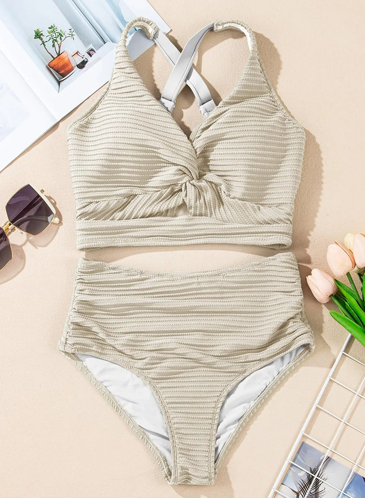 Women's Textured High-Waisted Bikini Sets | Flattering Summer Swimwear for Women 8