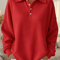 Women's Textured Waffle Knit Oversized Sweater | Relaxed Fit Collared Henley Top 0