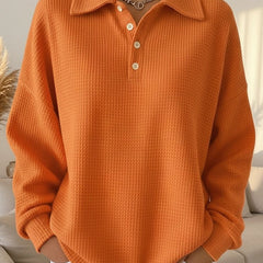 Women's Textured Waffle Knit Oversized Sweater | Relaxed Fit Collared Henley Top 1
