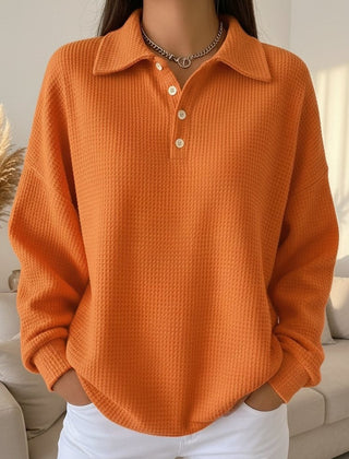 Women's Textured Waffle Knit Oversized Sweater | Relaxed Fit Collared Henley Top 1