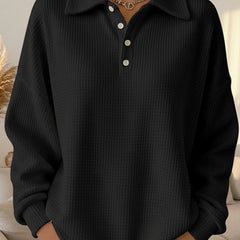 Women's Textured Waffle Knit Oversized Sweater | Relaxed Fit Collared Henley Top 2
