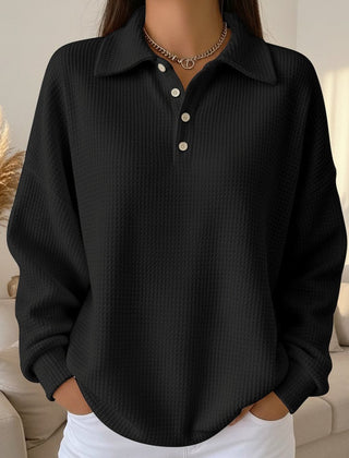 Women's Textured Waffle Knit Oversized Sweater | Relaxed Fit Collared Henley Top 2