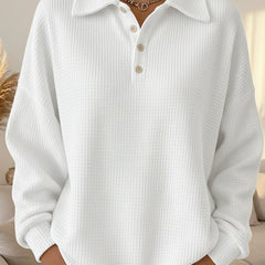 Women's Textured Waffle Knit Oversized Sweater | Relaxed Fit Collared Henley Top 3
