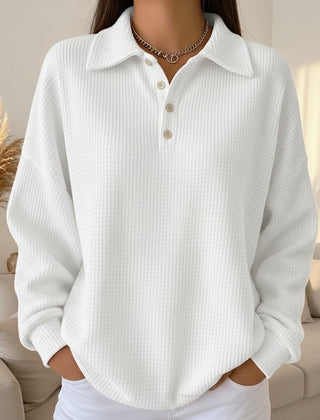 Women's Textured Waffle Knit Oversized Sweater | Relaxed Fit Collared Henley Top 3