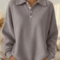Women's Textured Waffle Knit Oversized Sweater | Relaxed Fit Collared Henley Top 4