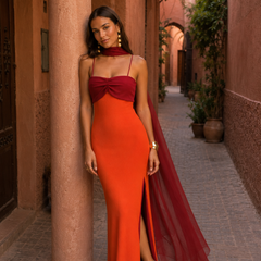 Women's Two-Tone Maxi Dress | Elegant Summer Formal Gown with Side Slit 0