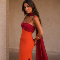 Women's Two-Tone Maxi Dress | Elegant Summer Formal Gown with Side Slit 2