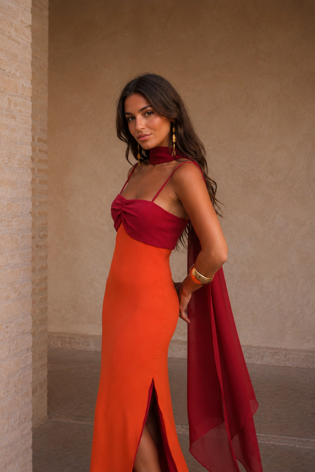 Women's Two-Tone Maxi Dress | Elegant Summer Formal Gown with Side Slit 2
