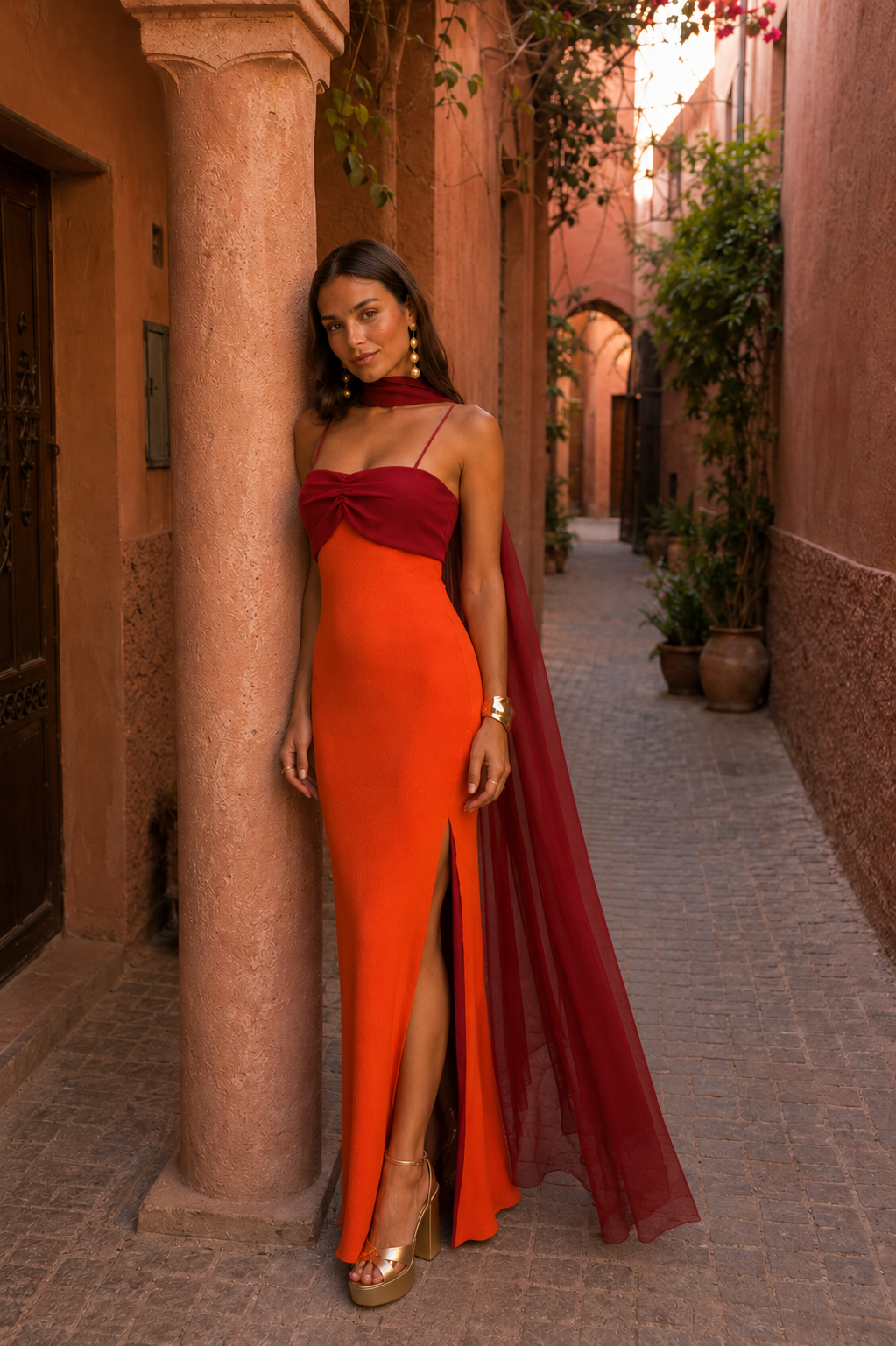Women's Two-Tone Maxi Dress | Elegant Summer Formal Gown with Side Slit 3