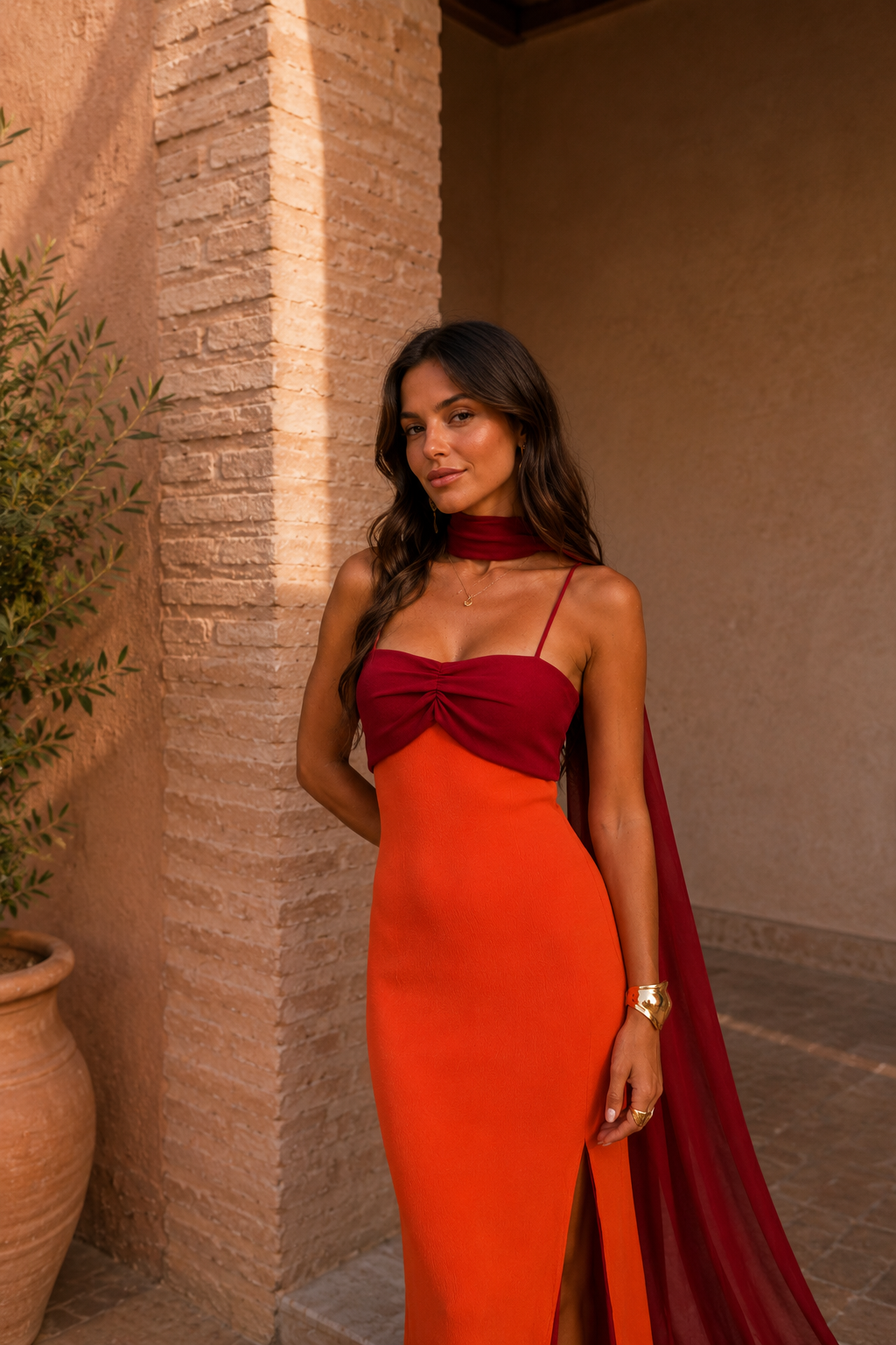 Women's Two-Tone Maxi Dress | Elegant Summer Formal Gown with Side Slit 4