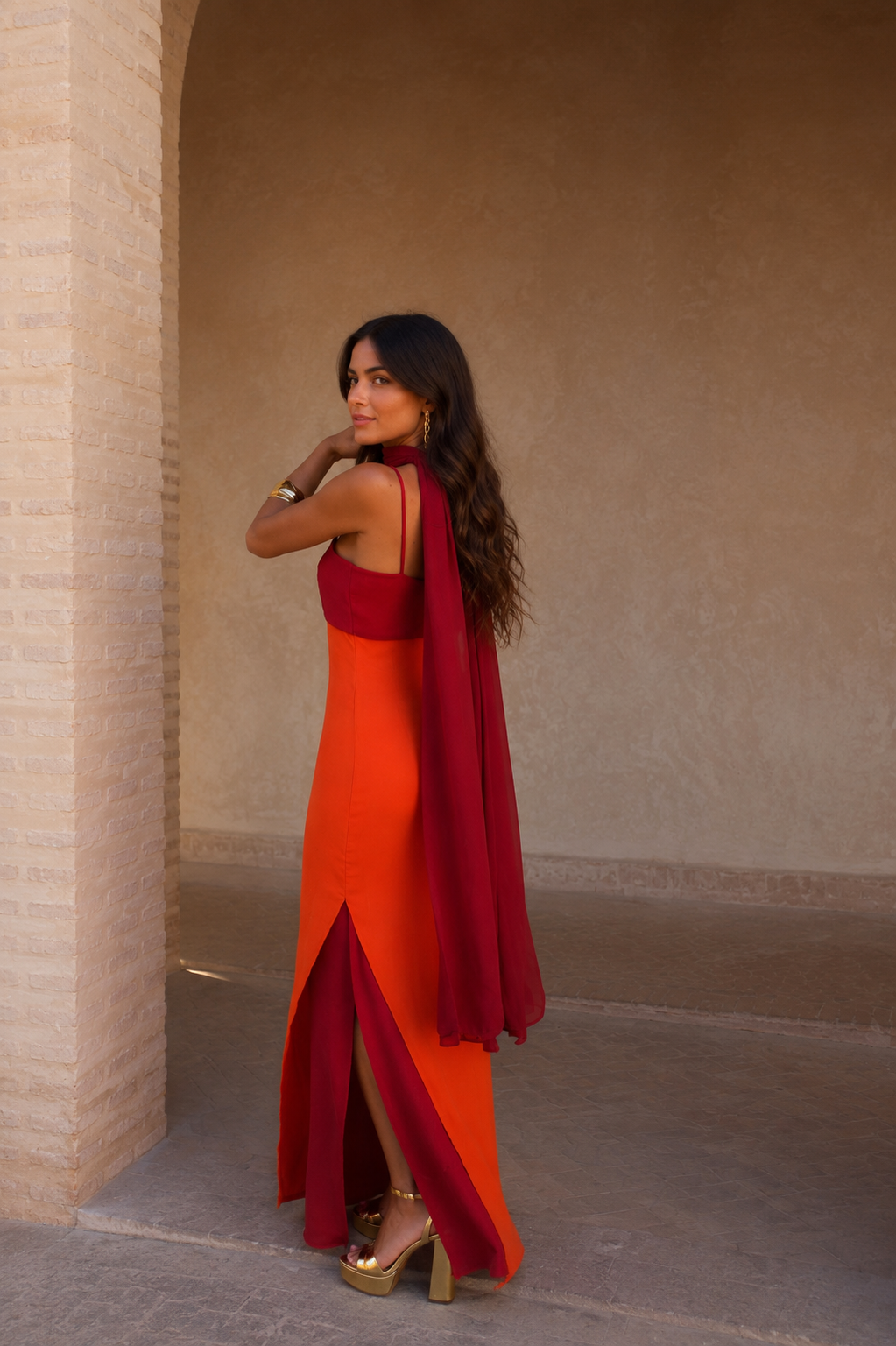Women's Two-Tone Maxi Dress | Elegant Summer Formal Gown with Side Slit 5