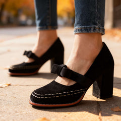 Women's Velvet Mary Jane Pumps | Elegant Block Heel Bow Shoes 5