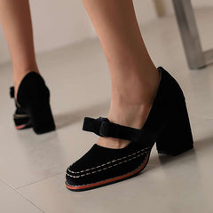 Women's Velvet Mary Jane Pumps | Elegant Block Heel Bow Shoes 8