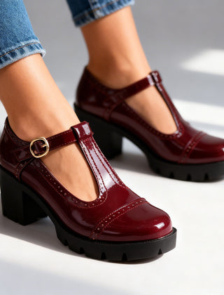Women's Vintage-Inspired Leather T-Strap Mary Jane | Elegant Block Heel Shoes 0