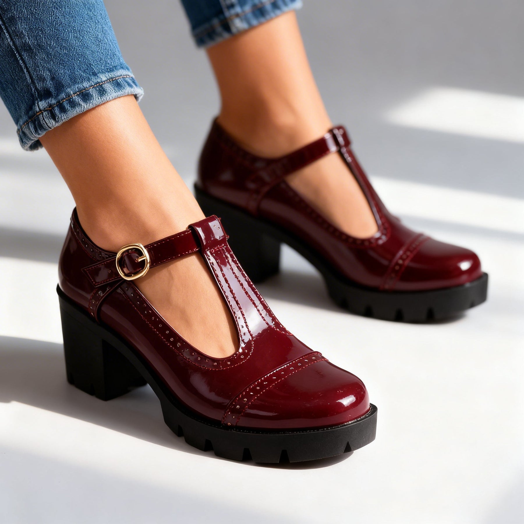 Women's Vintage-Inspired Leather T-Strap Mary Jane | Elegant Block Heel Shoes 0