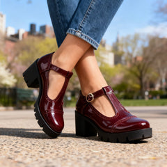 Women's Vintage-Inspired Leather T-Strap Mary Jane | Elegant Block Heel Shoes 1