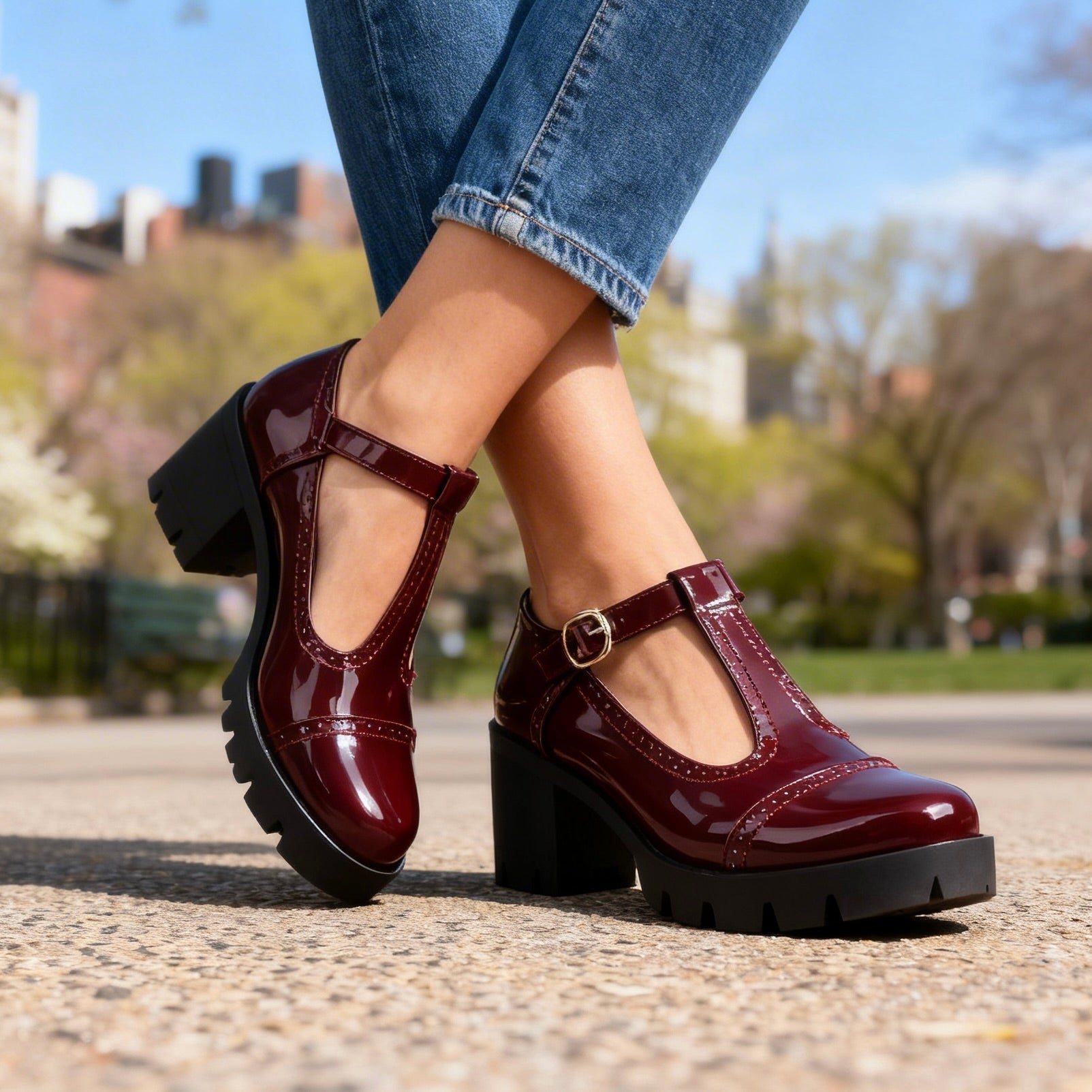 Women's Vintage-Inspired Leather T-Strap Mary Jane | Elegant Block Heel Shoes 1