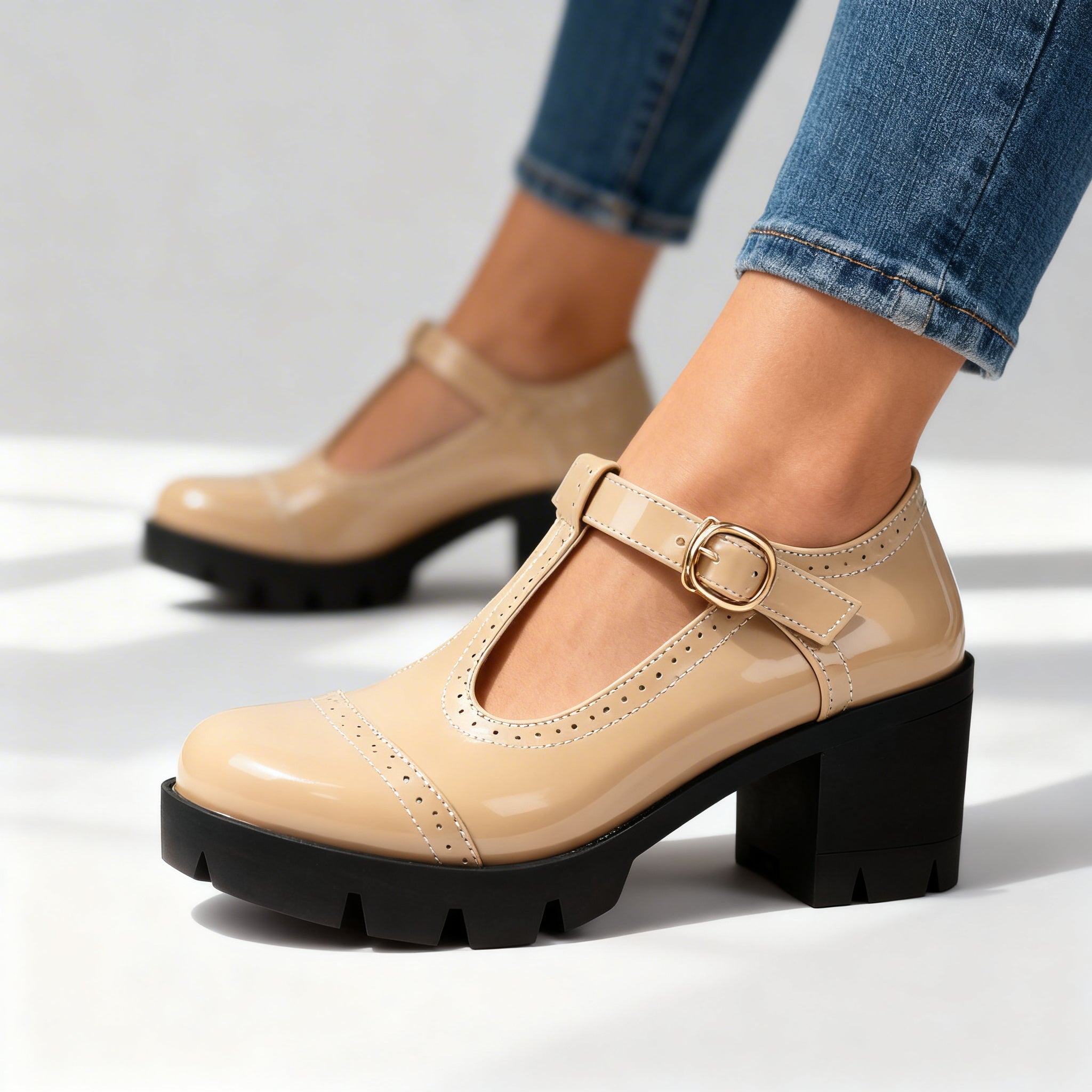 Women's Vintage-Inspired Leather T-Strap Mary Jane | Elegant Block Heel Shoes 5