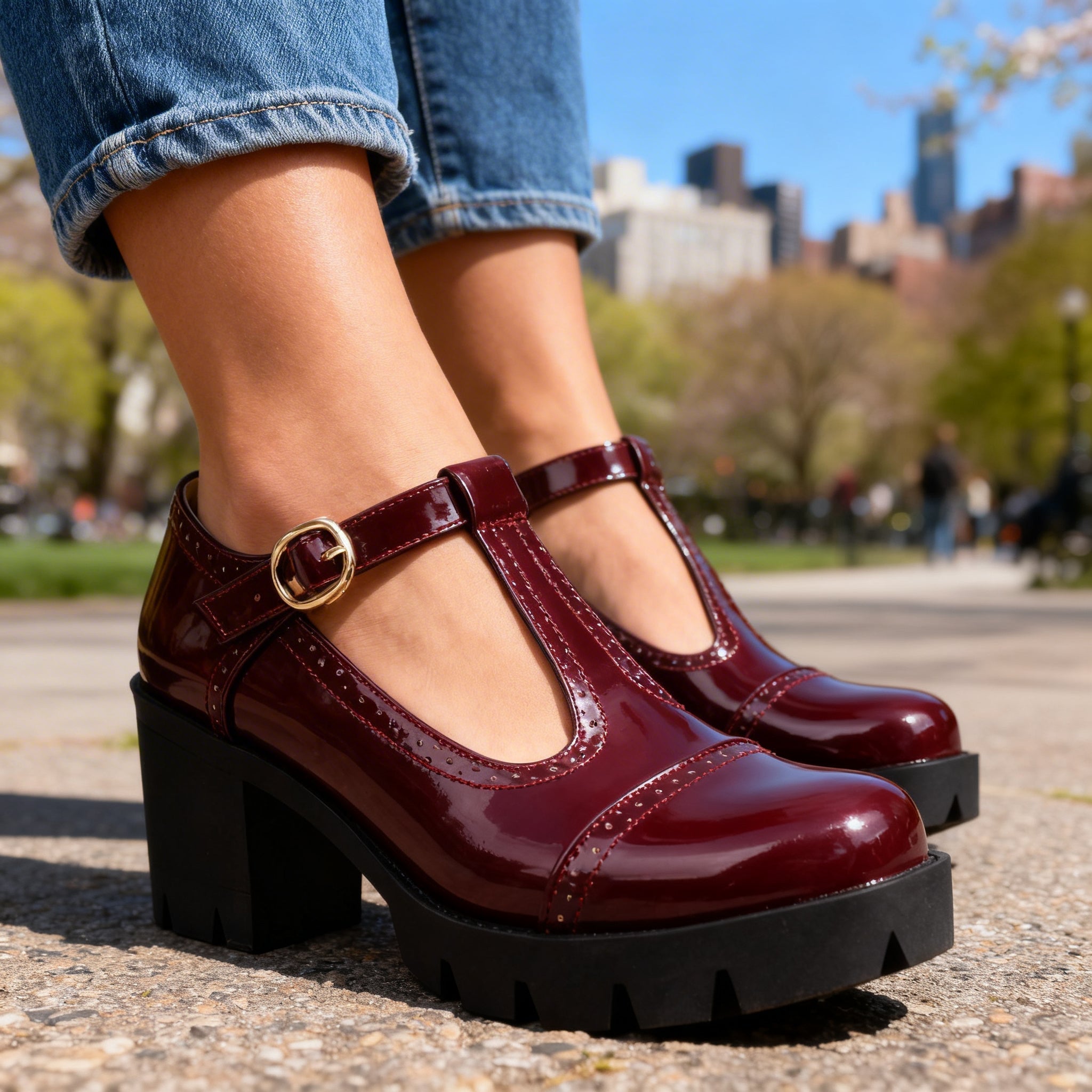 Women's Vintage-Inspired Leather T-Strap Mary Jane | Elegant Block Heel Shoes 6