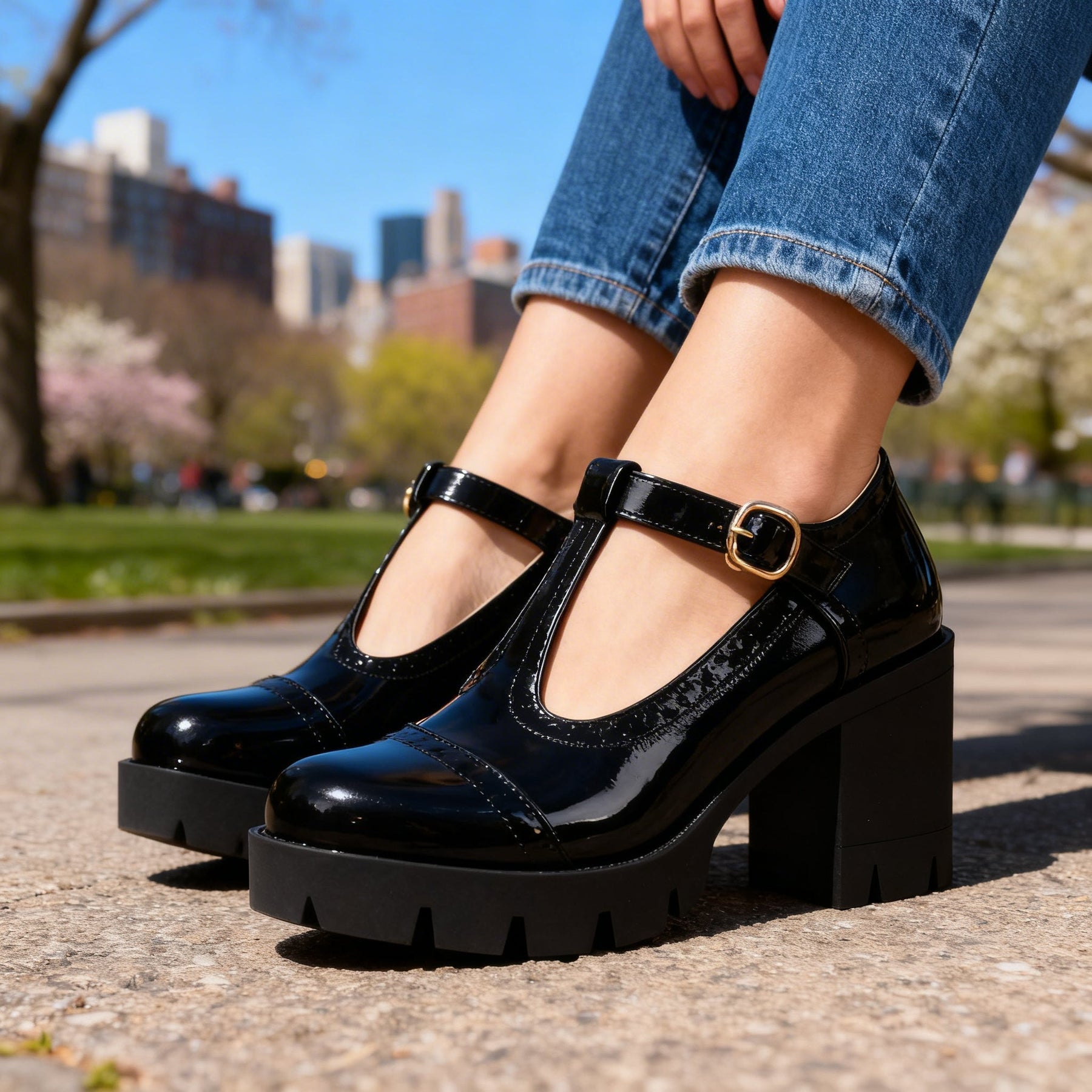 Women's Vintage-Inspired Leather T-Strap Mary Jane | Elegant Block Heel Shoes 7