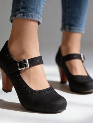 Women's Vintage Leather Mary Jane Pumps | Elegant Block Heel Brogue Shoes 6