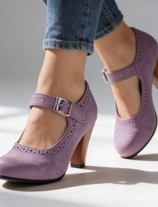 Women's Vintage Leather Mary Jane Pumps | Elegant Block Heel Brogue Shoes 9