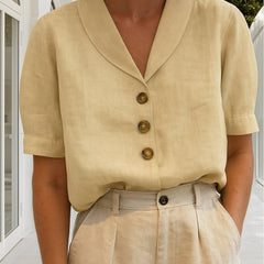 Women's White Cotton Blend Blouse | Elegant Relaxed-Fit Short-Sleeve Summer Top 1