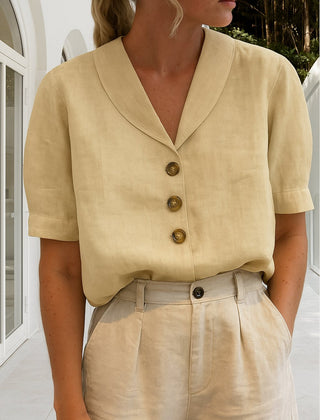 Women's White Cotton Blend Blouse | Elegant Relaxed-Fit Short-Sleeve Summer Top 1