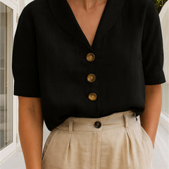 Women's White Cotton Blend Blouse | Elegant Relaxed-Fit Short-Sleeve Summer Top 2
