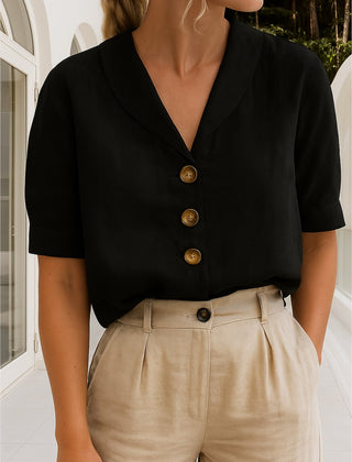 Women's White Cotton Blend Blouse | Elegant Relaxed-Fit Short-Sleeve Summer Top 2