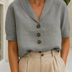 Women's White Cotton Blend Blouse | Elegant Relaxed-Fit Short-Sleeve Summer Top 3