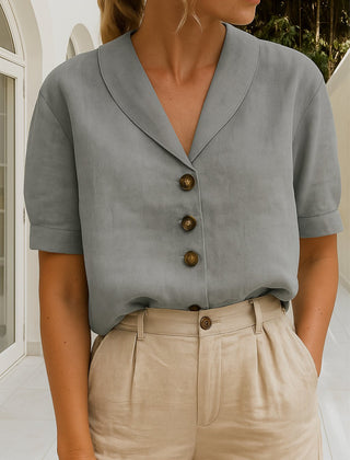 Women's White Cotton Blend Blouse | Elegant Relaxed-Fit Short-Sleeve Summer Top 3