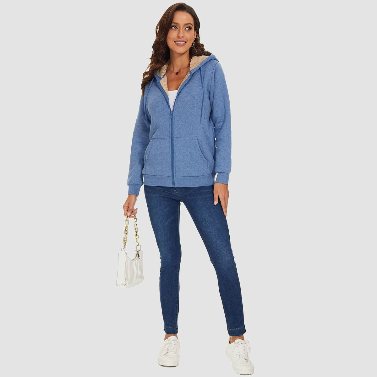 Women's Sherpa-Lined Zip Hoodie with Pockets