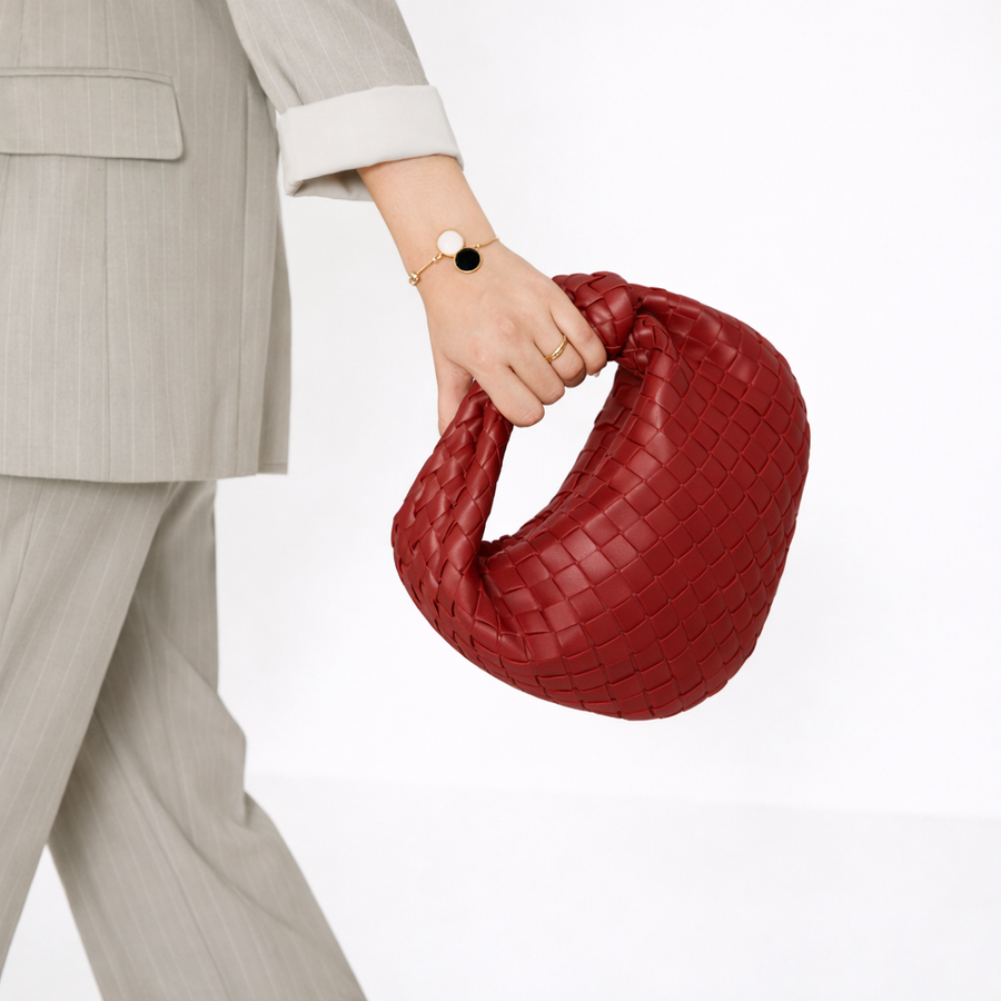 Women's Woven Faux Leather Knot Handle Bag