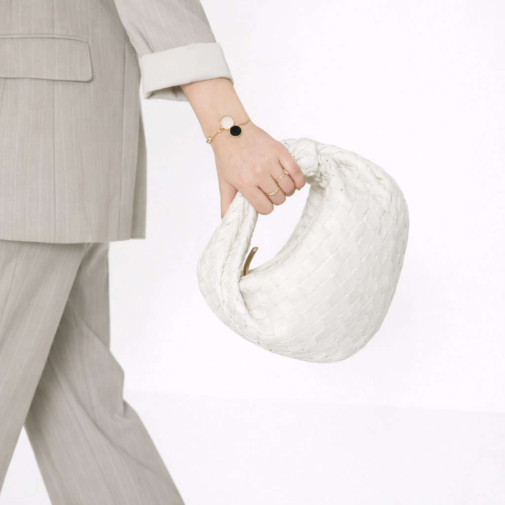 Women's Woven Faux Leather Knot Handle Bag