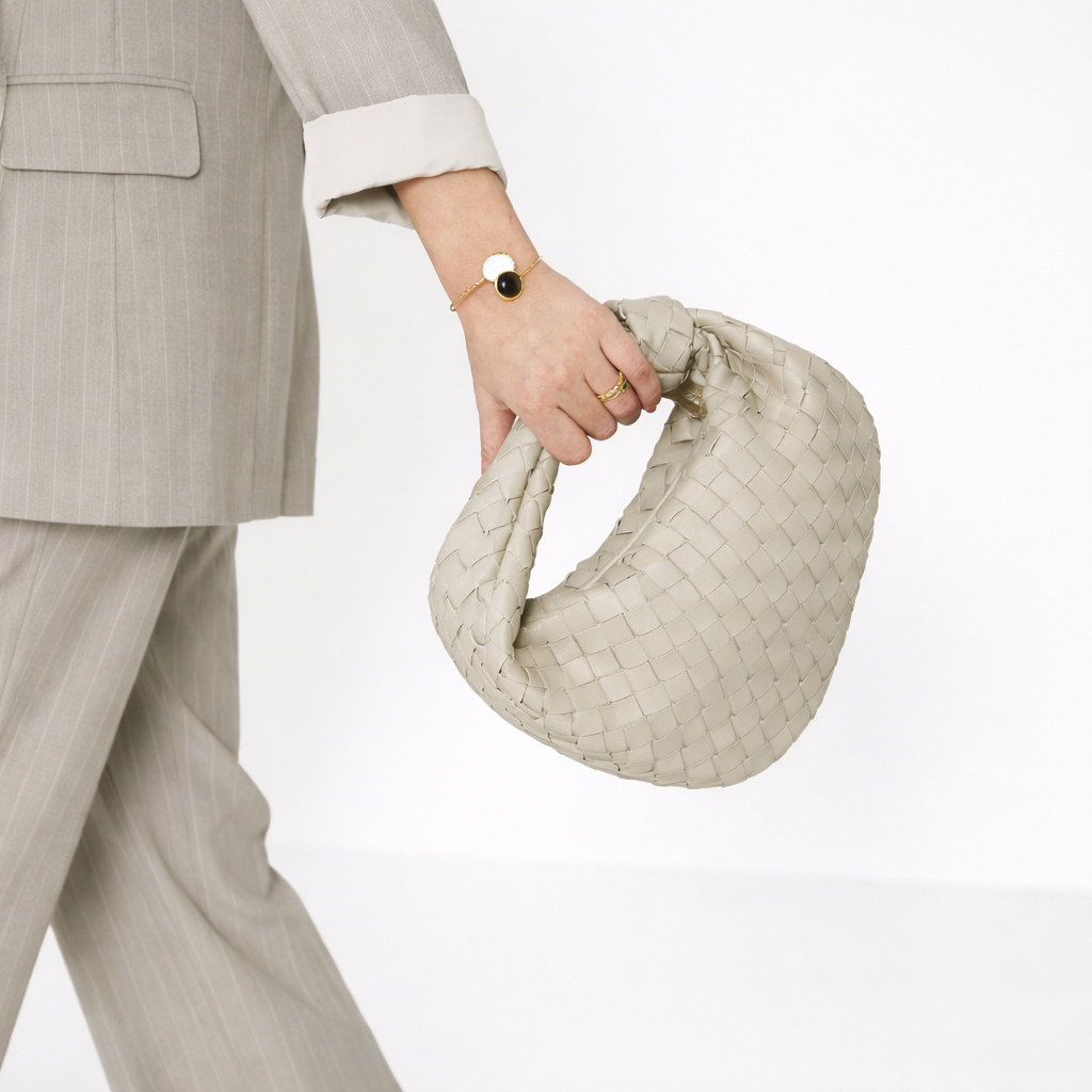 Women's Woven Faux Leather Knot Handle Bag
