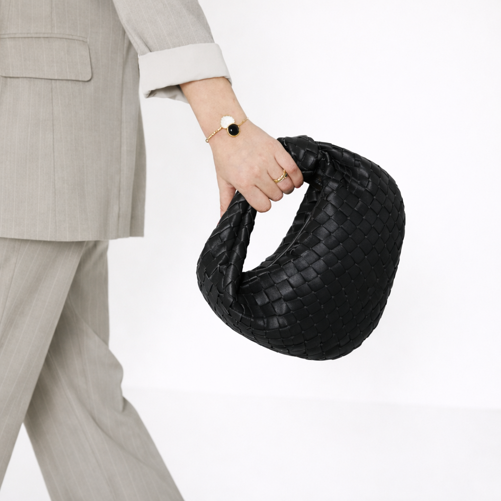 Women's Woven Faux Leather Knot Handle Bag