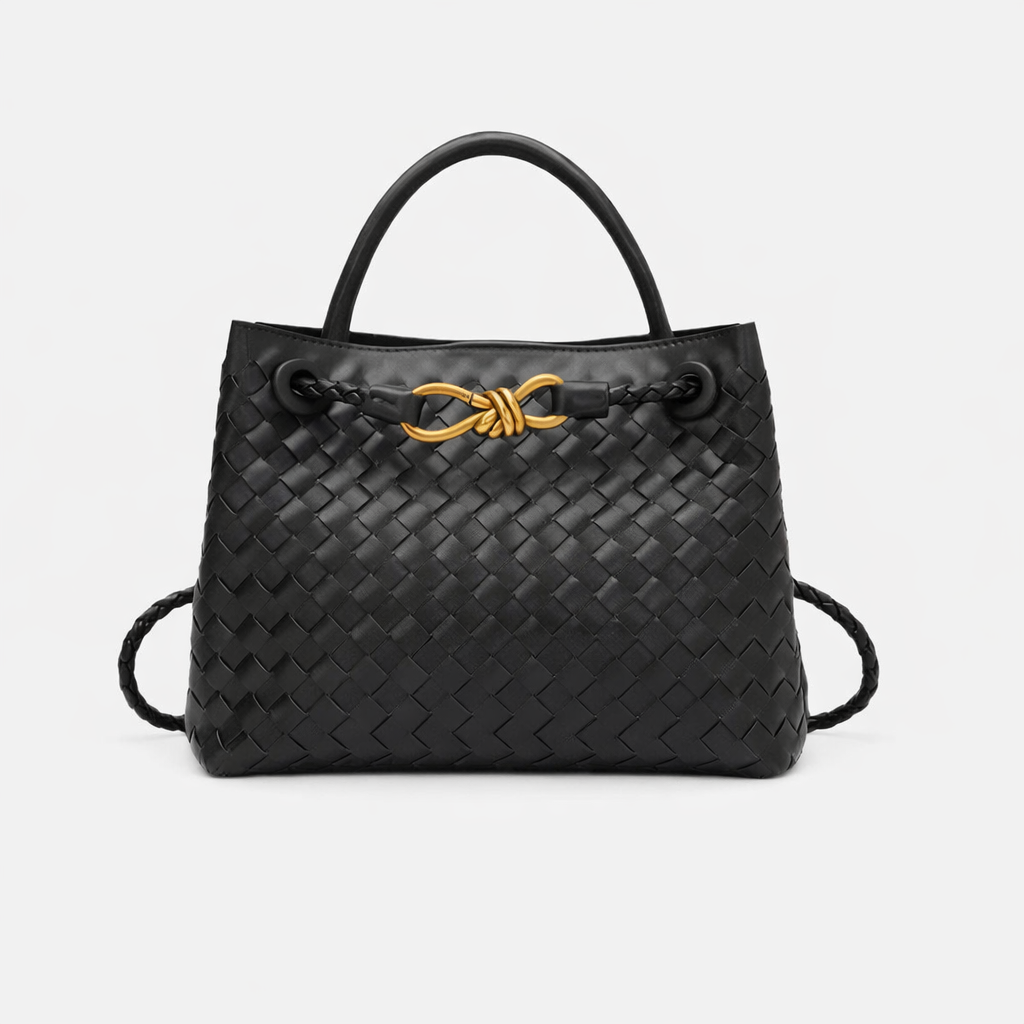 Women's Woven Faux Leather Tote Bag with Gold Clasp