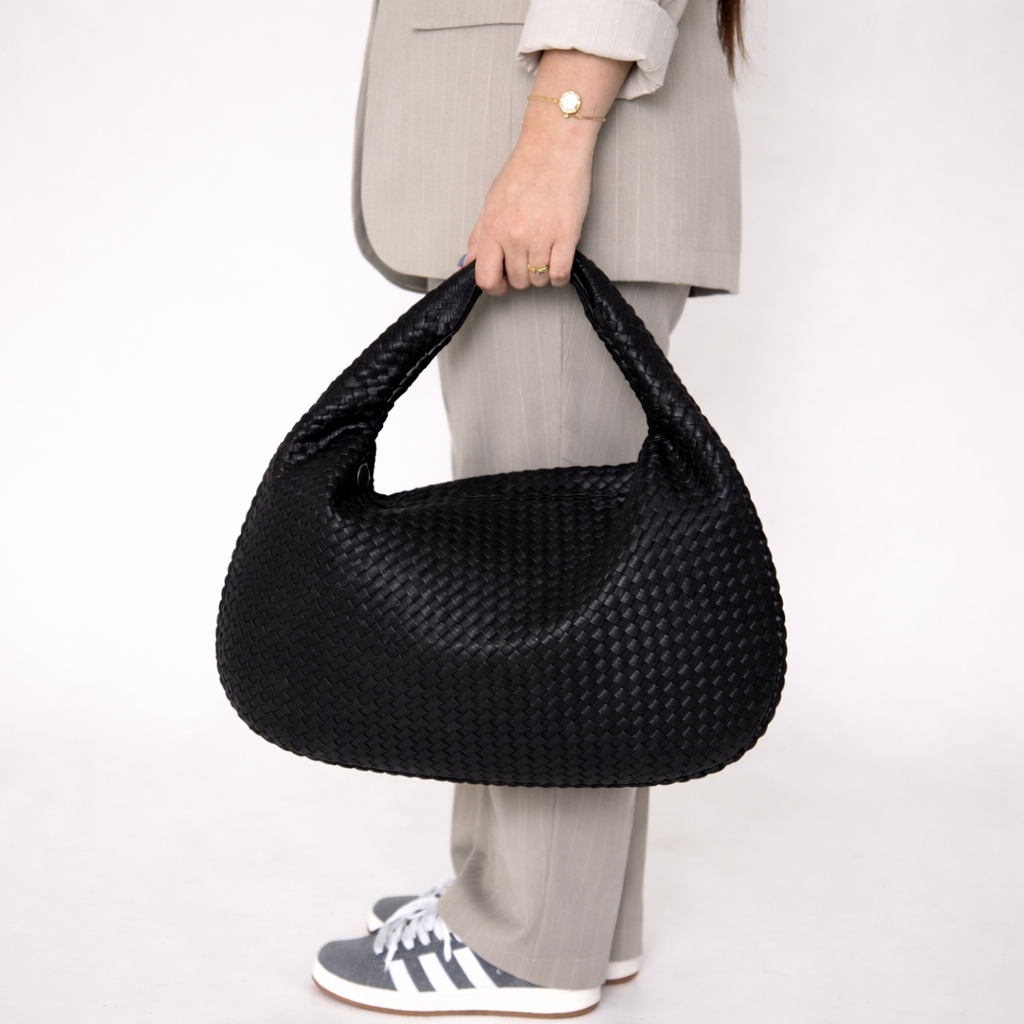 Women's Large Woven Faux Leather Hobo Shoulder Bag