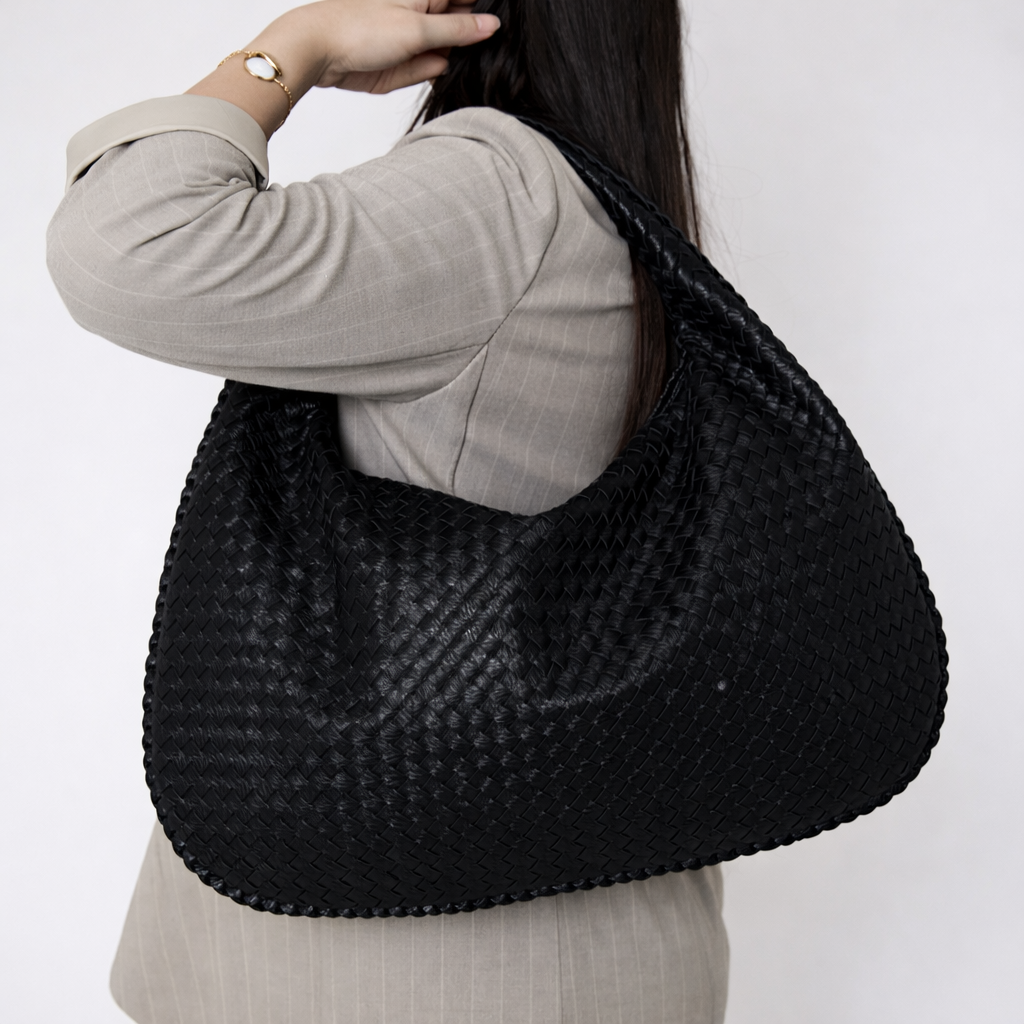 Women's Large Woven Faux Leather Hobo Shoulder Bag