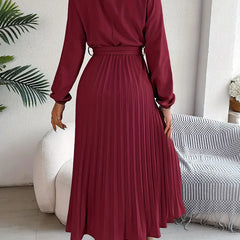 Jasmine | Womens Long Sleeve Pleated Belted Dress 6