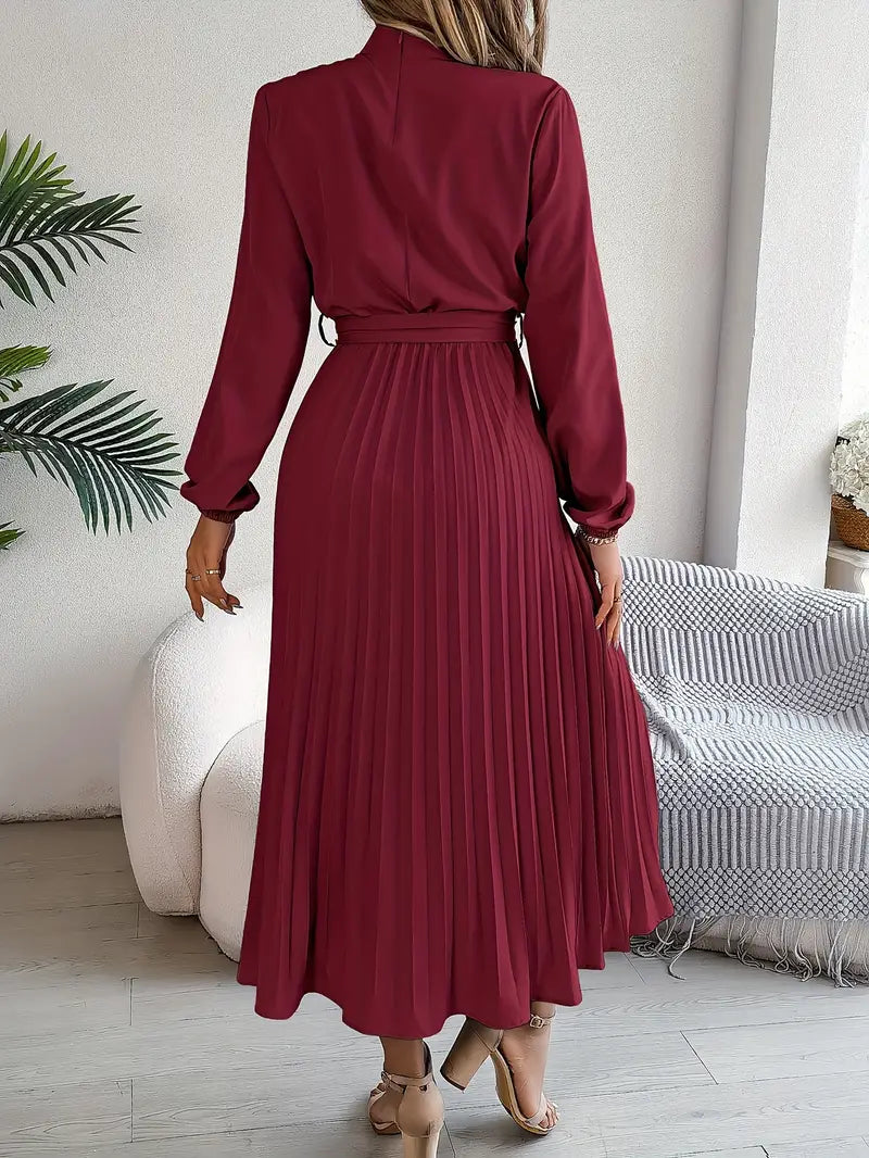 Jasmine | Womens Long Sleeve Pleated Belted Dress 6