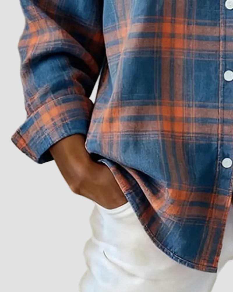 Plaid Shirt with Collared Neck and Long Sleeves