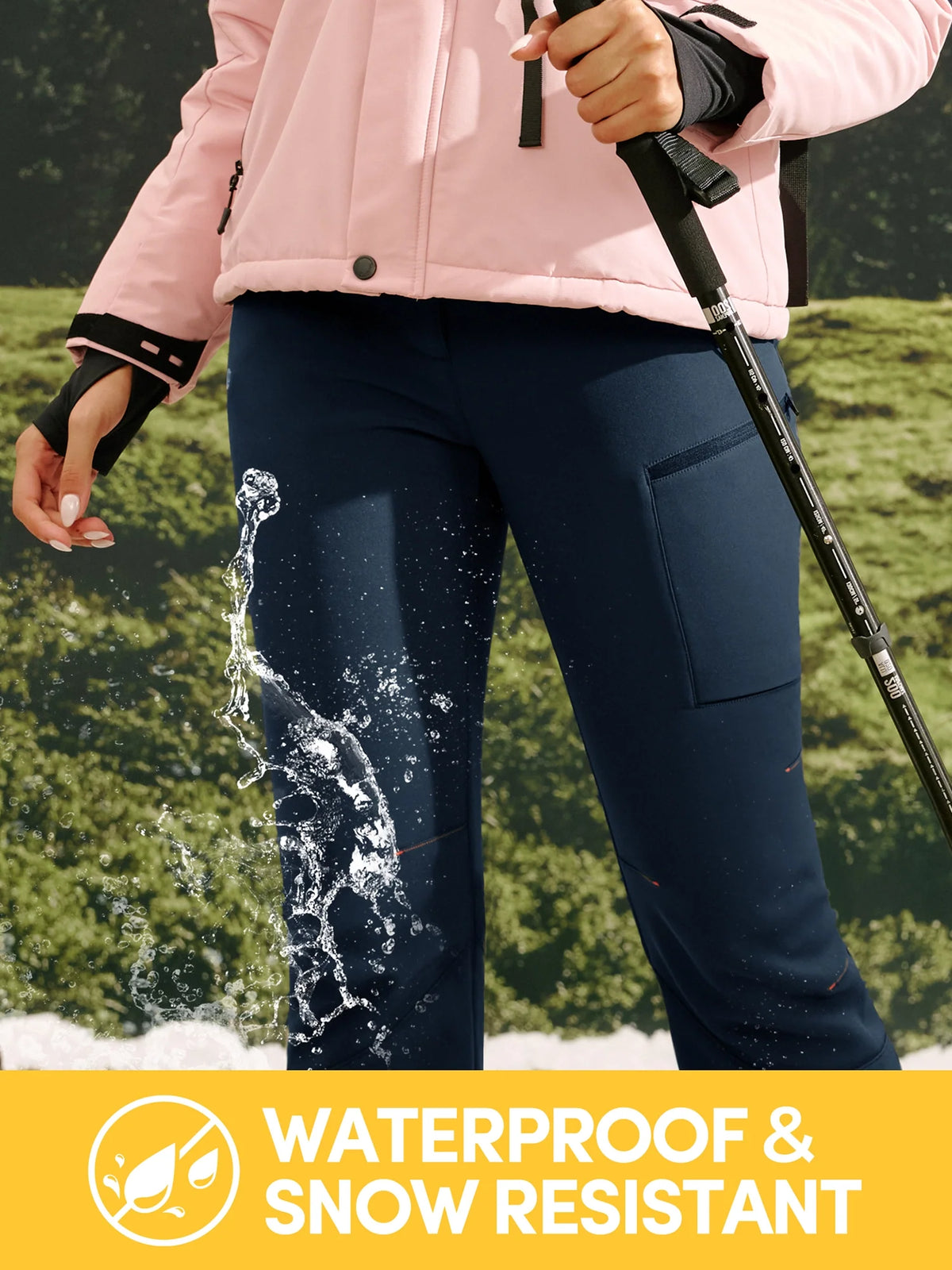 Women's Fleece Lined Waterproof Softshell Insulated Snow Ski Pants