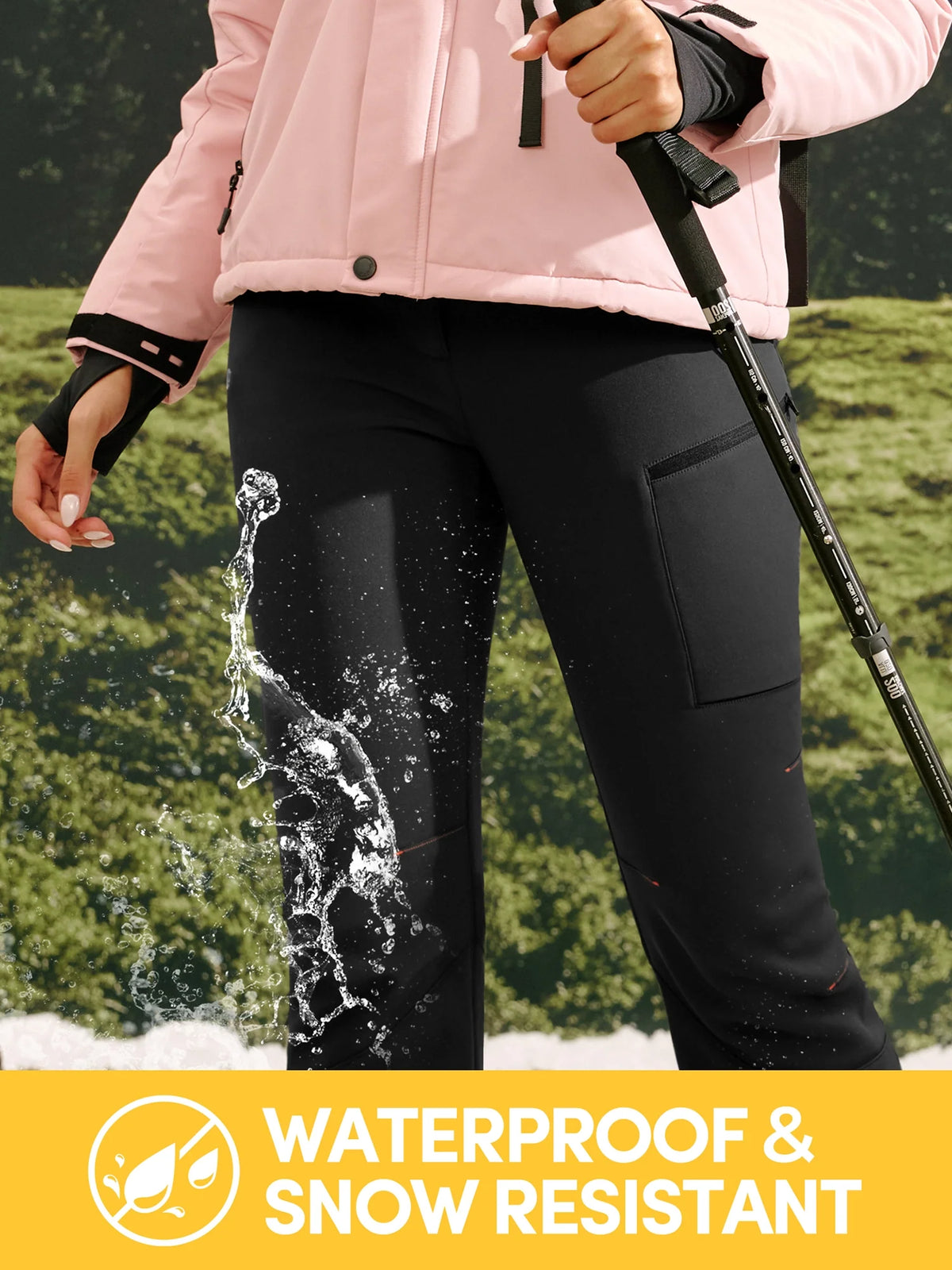 Women's Fleece Lined Waterproof Softshell Insulated Snow Ski Pants