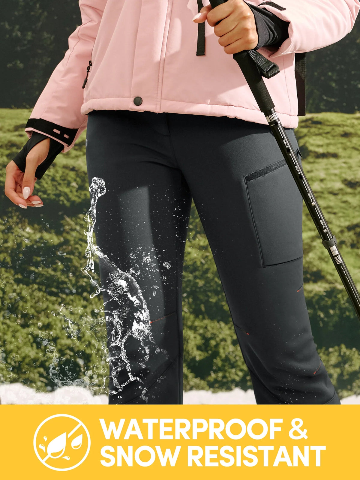 Women's Fleece Lined Waterproof Softshell Insulated Snow Ski Pants