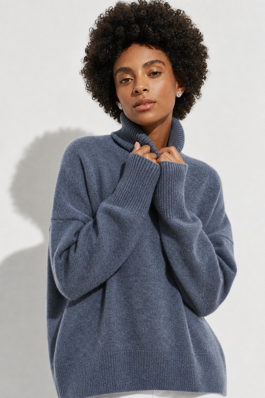 Women's Turtleneck Sweater with Long Sleeves and Drop Shoulders